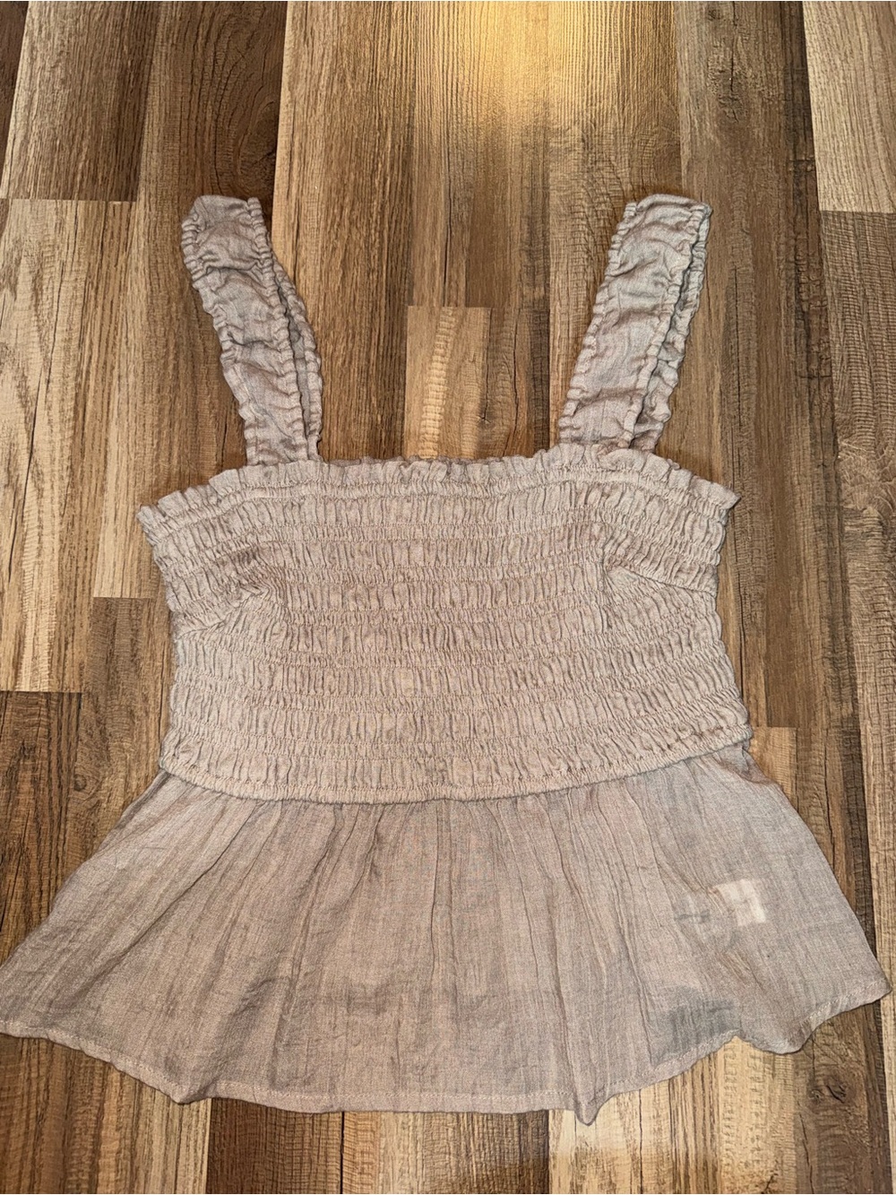 Smocked Peplum Crop Top in Light Taupe - Women